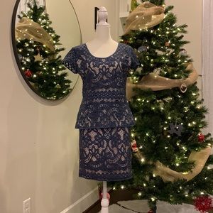 Ann Taylor Blue Lace Peplum Top & Skirt
